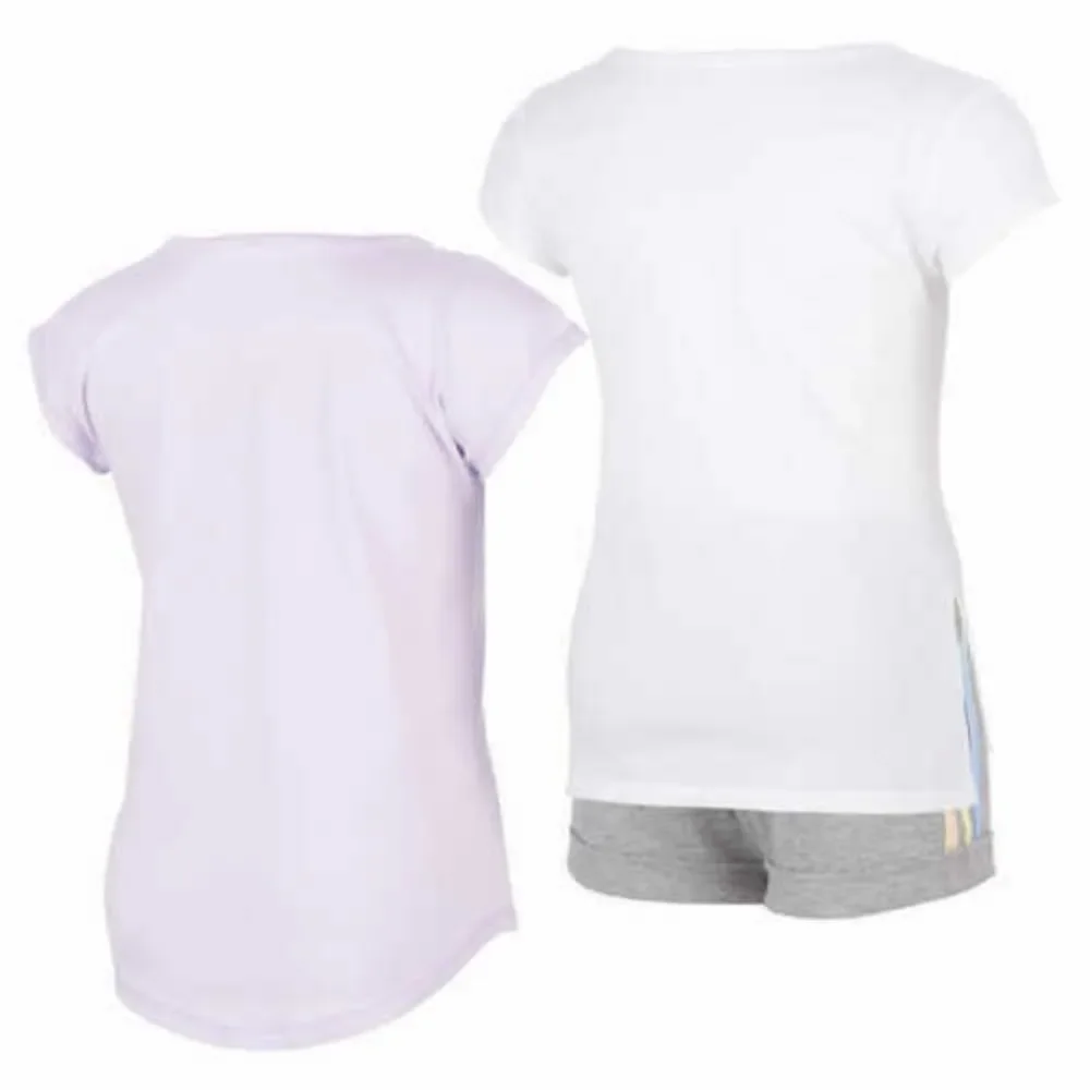 Girl's Adidas 3 Piece Set Tee Shirts and Shorts Grey White Purple